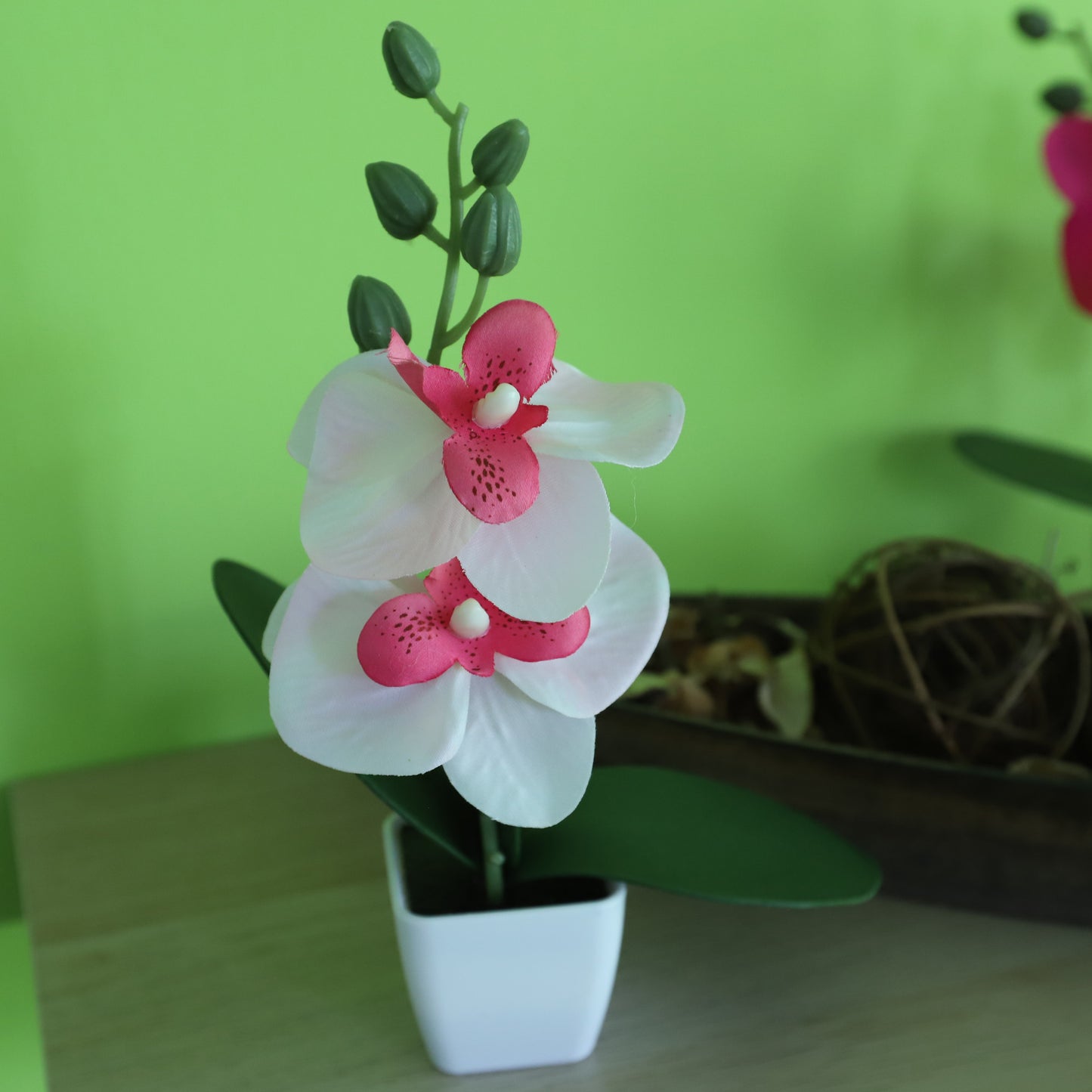 Kunstblume Orchidee mit Topf Weiß 5,5x5,5