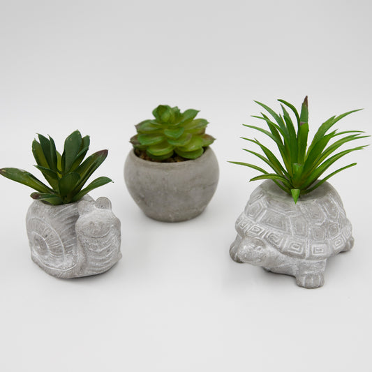 Kunstpflanzen Sukkulente mit Dekotopf Grau 8,5x6,5x9 cm