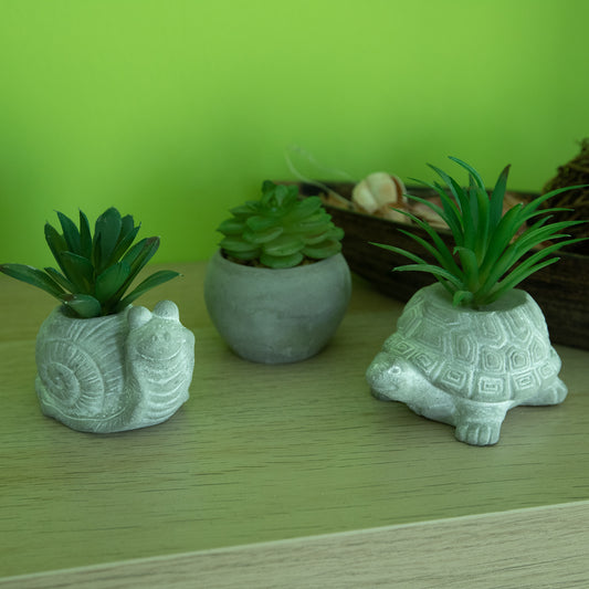 Kunstpflanzen Sukkulente mit Dekotopf Grau 8,5x6,5x9 cm