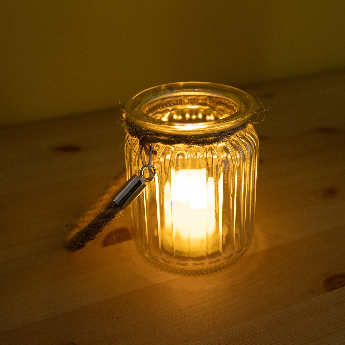 Windlicht Glas und Tau