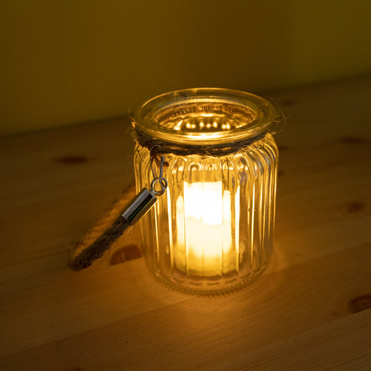 Windlicht Glas und Tau